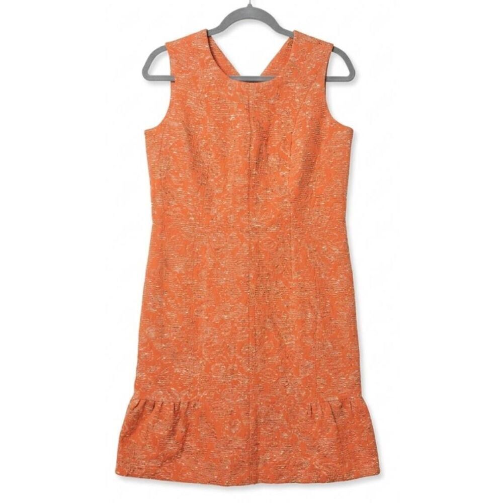 Claude Patrick paris womens small elegant sheath dress coral papaya cotton wool